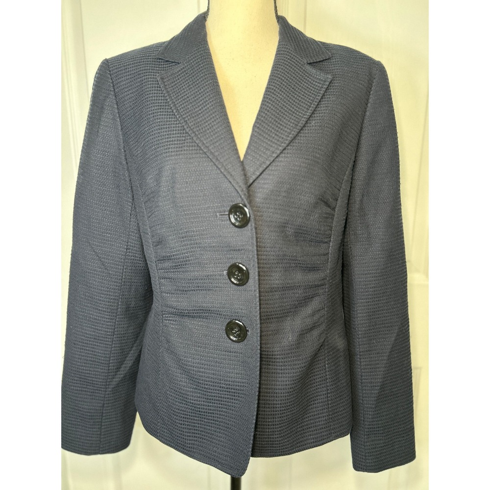 Lafayette 148 New York Women's Textured Navy Blue Blazer Size 8 Virgin Wool